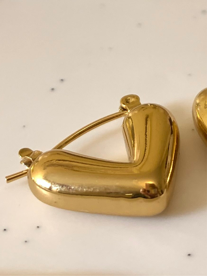 Golden Puff Heart Hoops