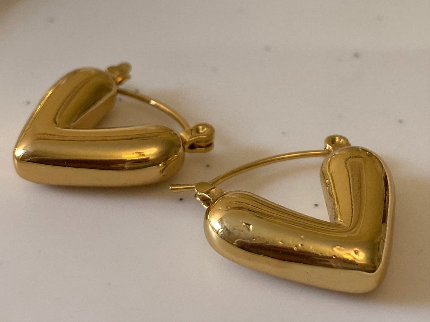 Golden Puff Heart Hoops