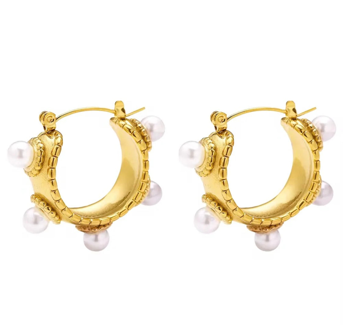 Gold Pearl Hoops