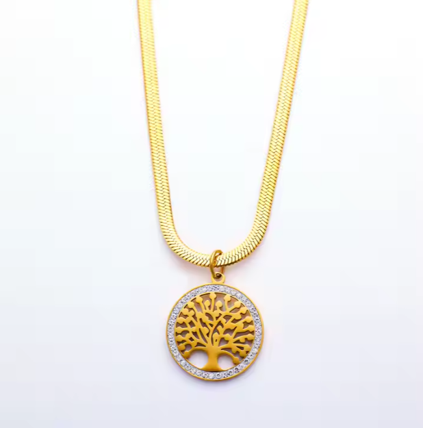 Zircon Tree Of Life Snake Chain Pendant