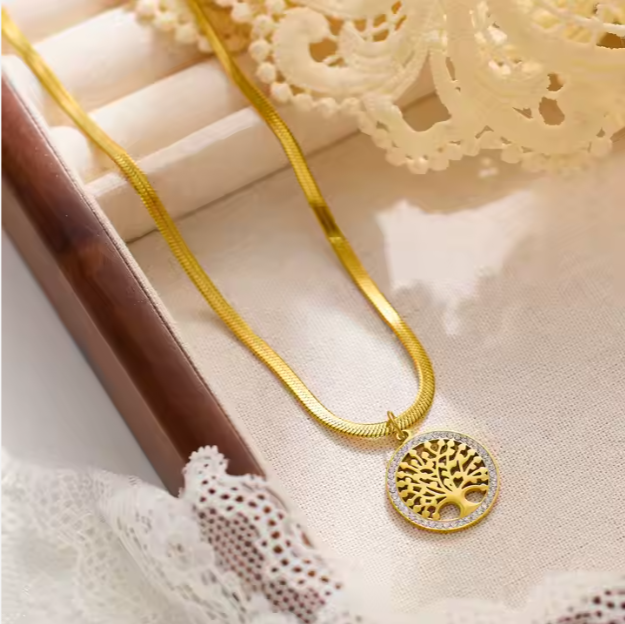 Zircon Tree Of Life Snake Chain Pendant