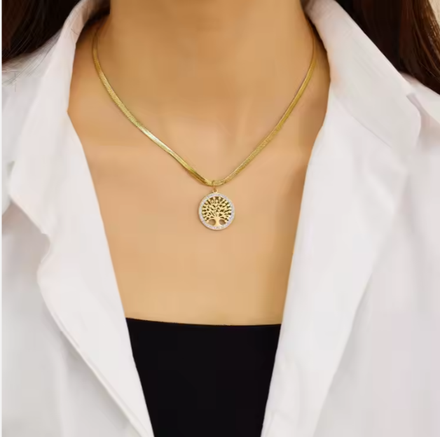 Zircon Tree Of Life Snake Chain Pendant