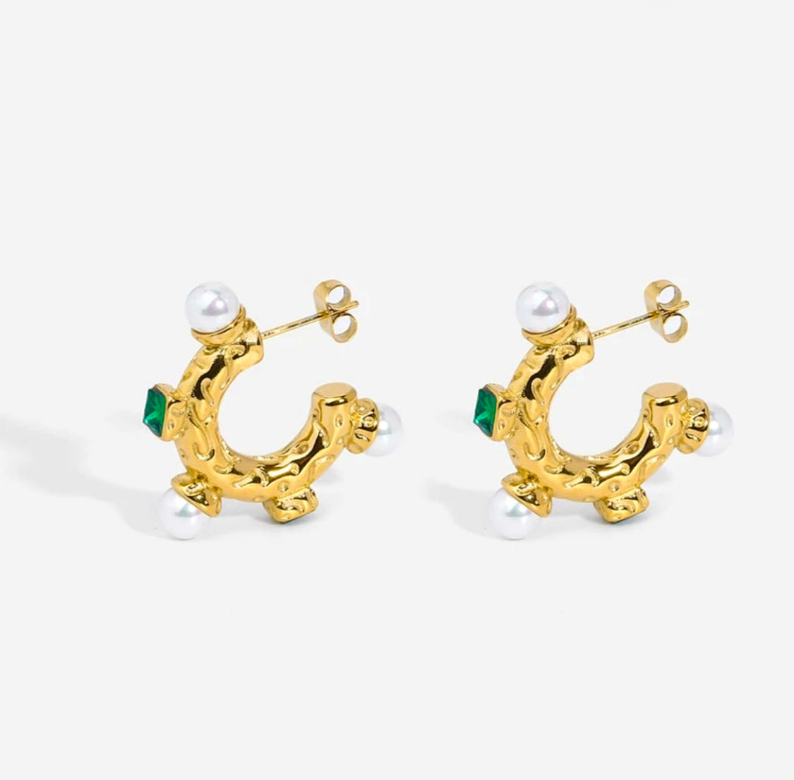 Emerald Pearl Hoops