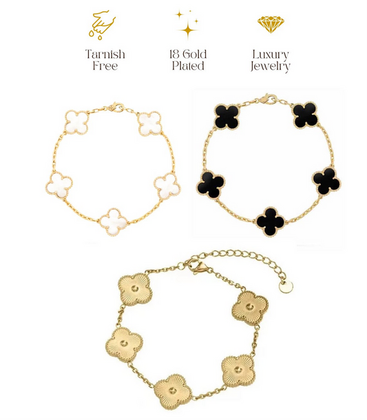 Best selling 18 k Gold 3 Clover bracelet stack set