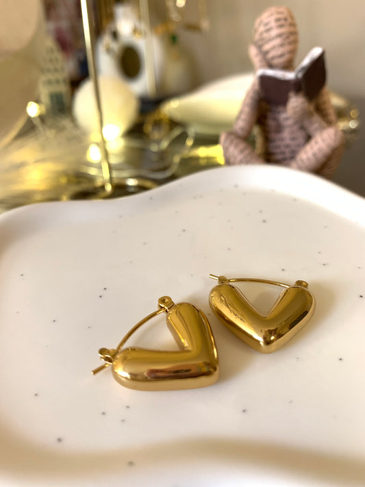Golden Puff Heart Hoops