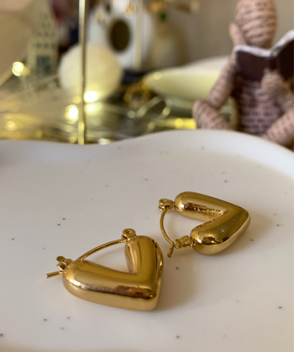 Golden Puff Heart Hoops