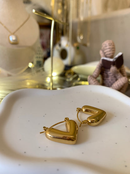 Golden Puff Heart Hoops