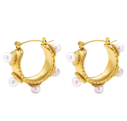 Gold Pearl Hoops