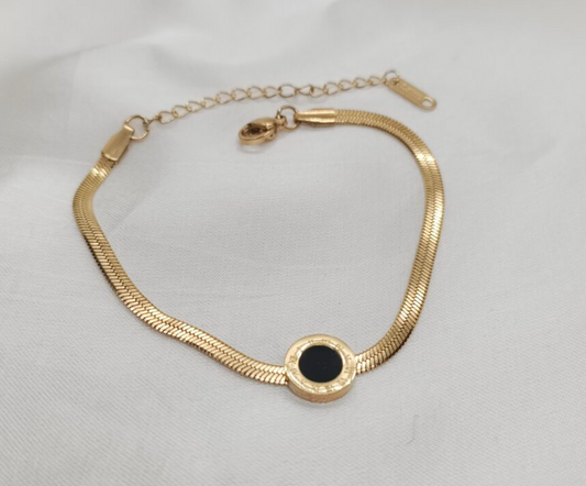 Gold Black Roman Dial Snake Chain Bracelet