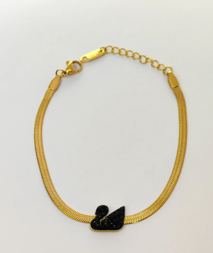 Swan Snake Chain Bracelet Black