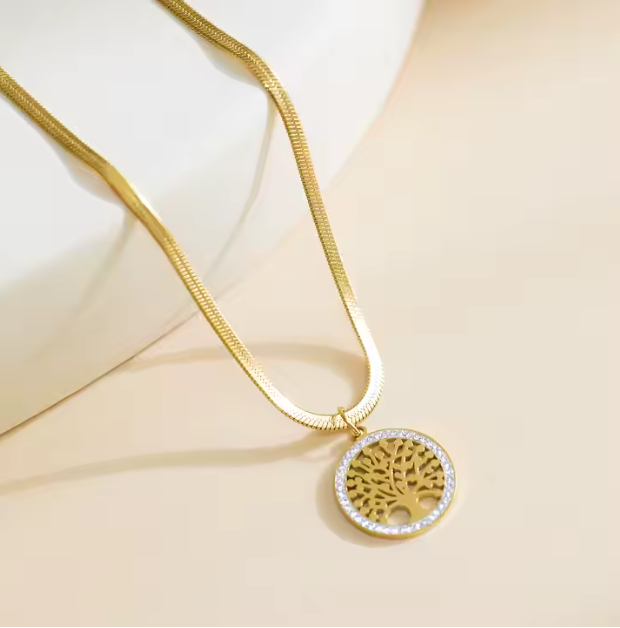 Zircon Tree Of Life Snake Chain Pendant