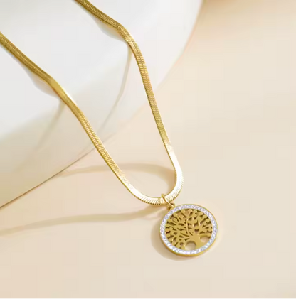 Zircon Tree Of Life Snake Chain Pendant