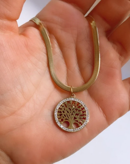 Zircon Tree Of Life Snake Chain Pendant