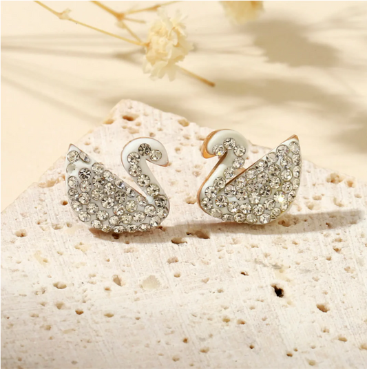 White Gold Zircon Swan Studs